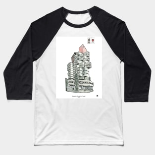 Nagakin Capsule Tower Tokyo Japan Pen and Ink Illustration Baseball T-Shirt